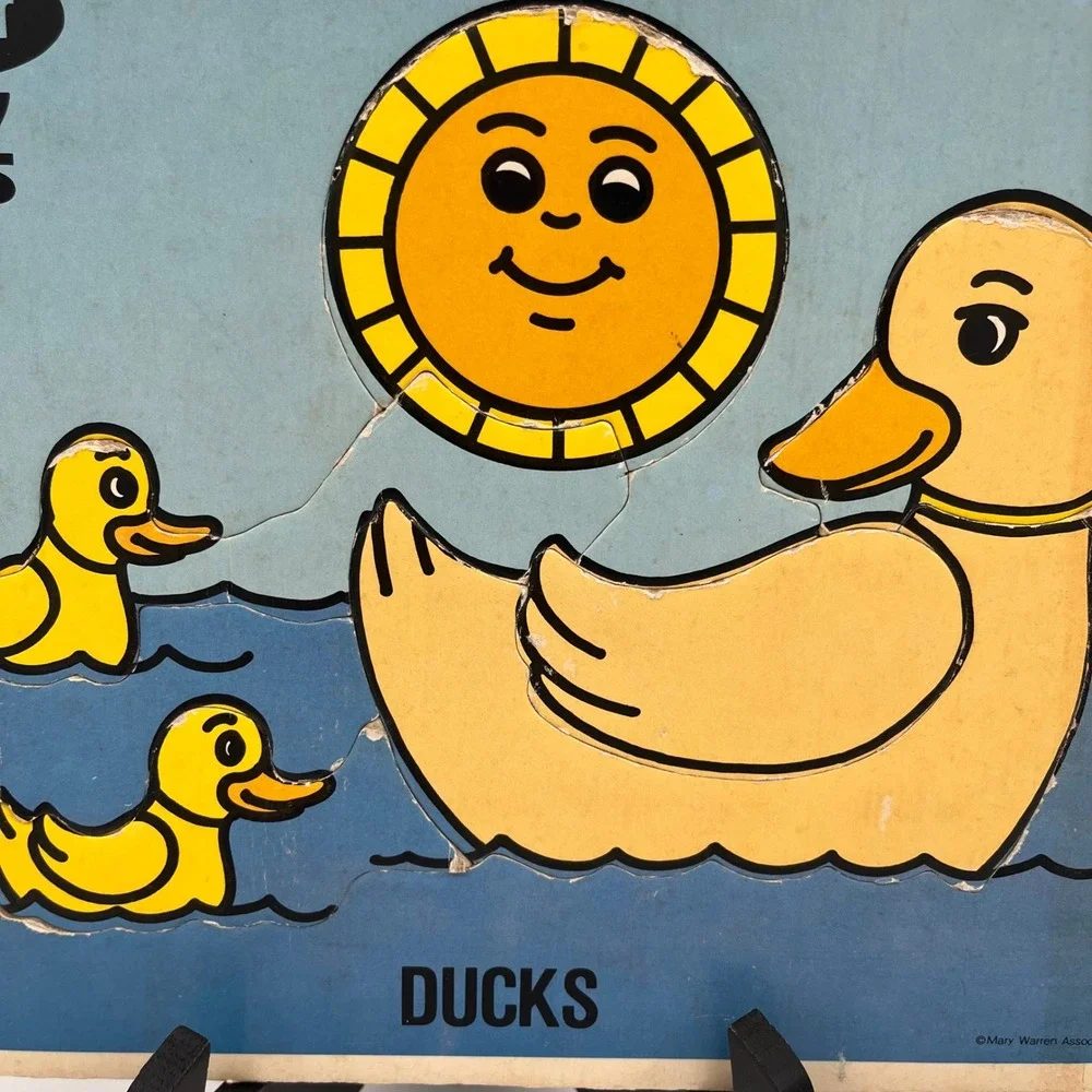 Vintage Jaymar Tiny Tots Ducks Wooden Inlay Puzzle 6 Piece Mary Warren Assoc